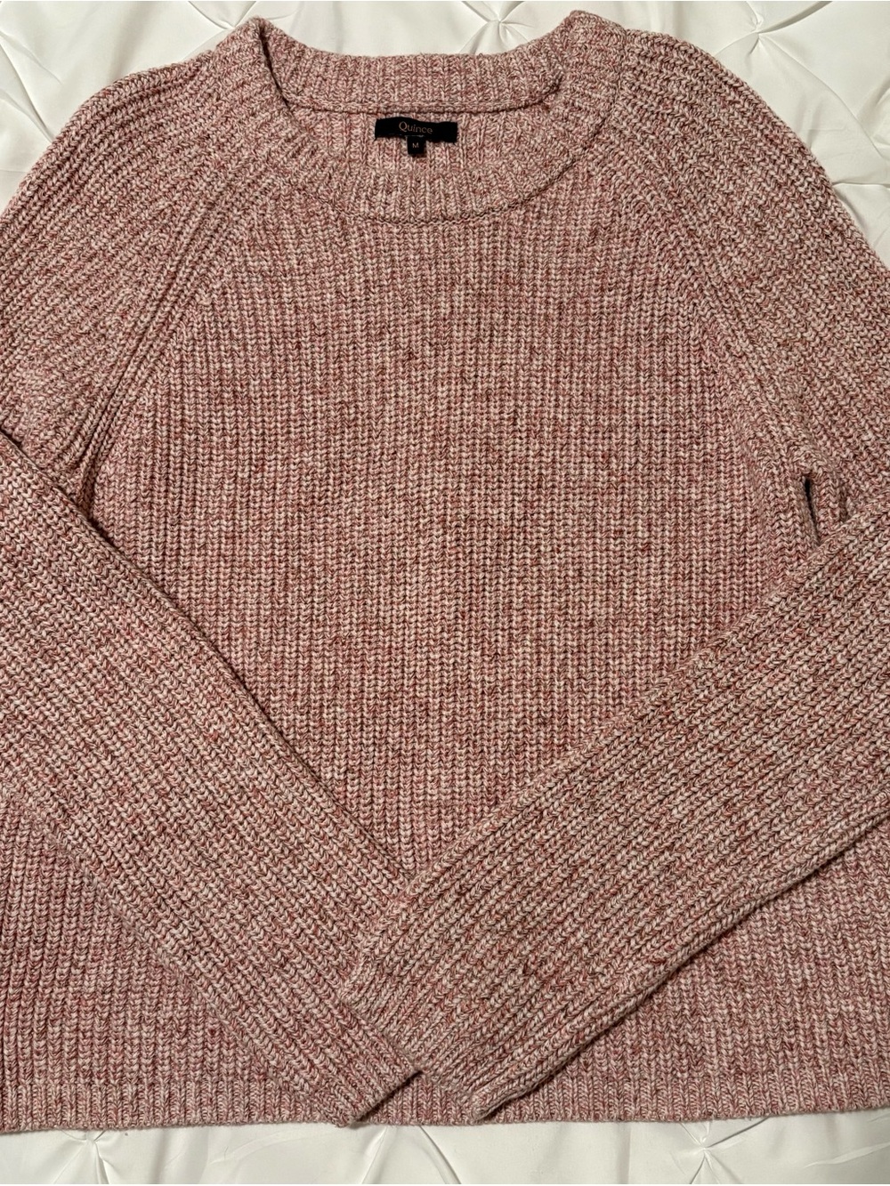 Quince Pink Chunky Knit Ribbed Crewneck Organic Cotton Sweater, Size M